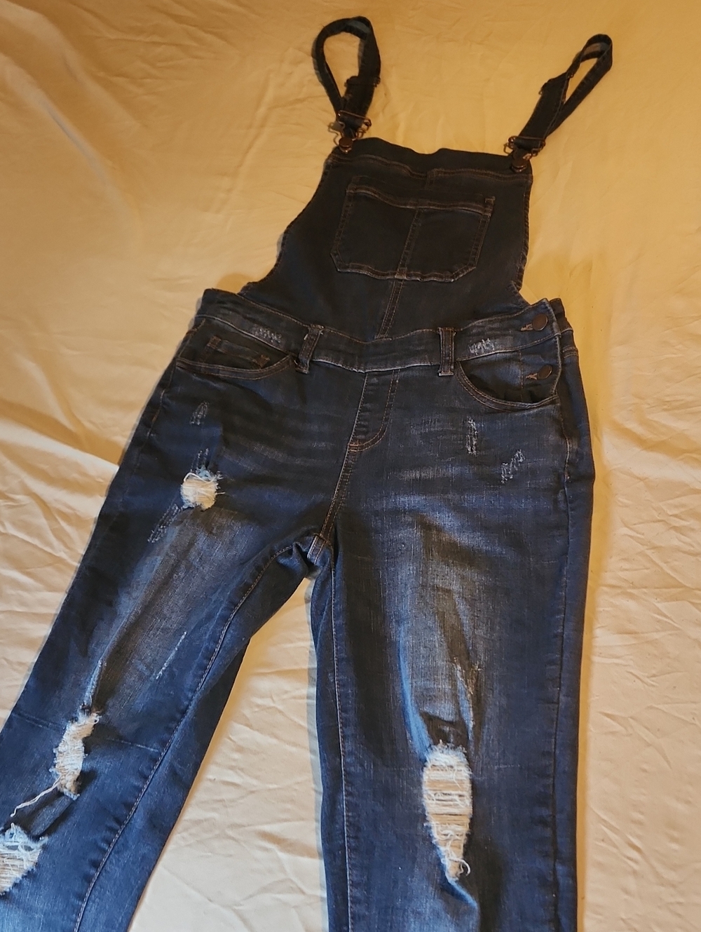 Wax Jean Dark Blue Distressed Denim Overalls